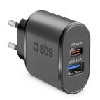 SBS TETRUSBTCPD45WK Caricabatterie per dispositivi mobili Cuffie, Smartphone, Tablet Nero AC Ricarica rapida Interno