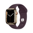 Apple Watch Series 7 GPS + Cellular, 41mm Cassa in Acciaio inossidabile color Oro con Cinturino Sport Ciliegio Scuro